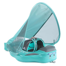 HECCEI Mambobaby Float with Canopy shows canopy shielding sun during gentle water play
