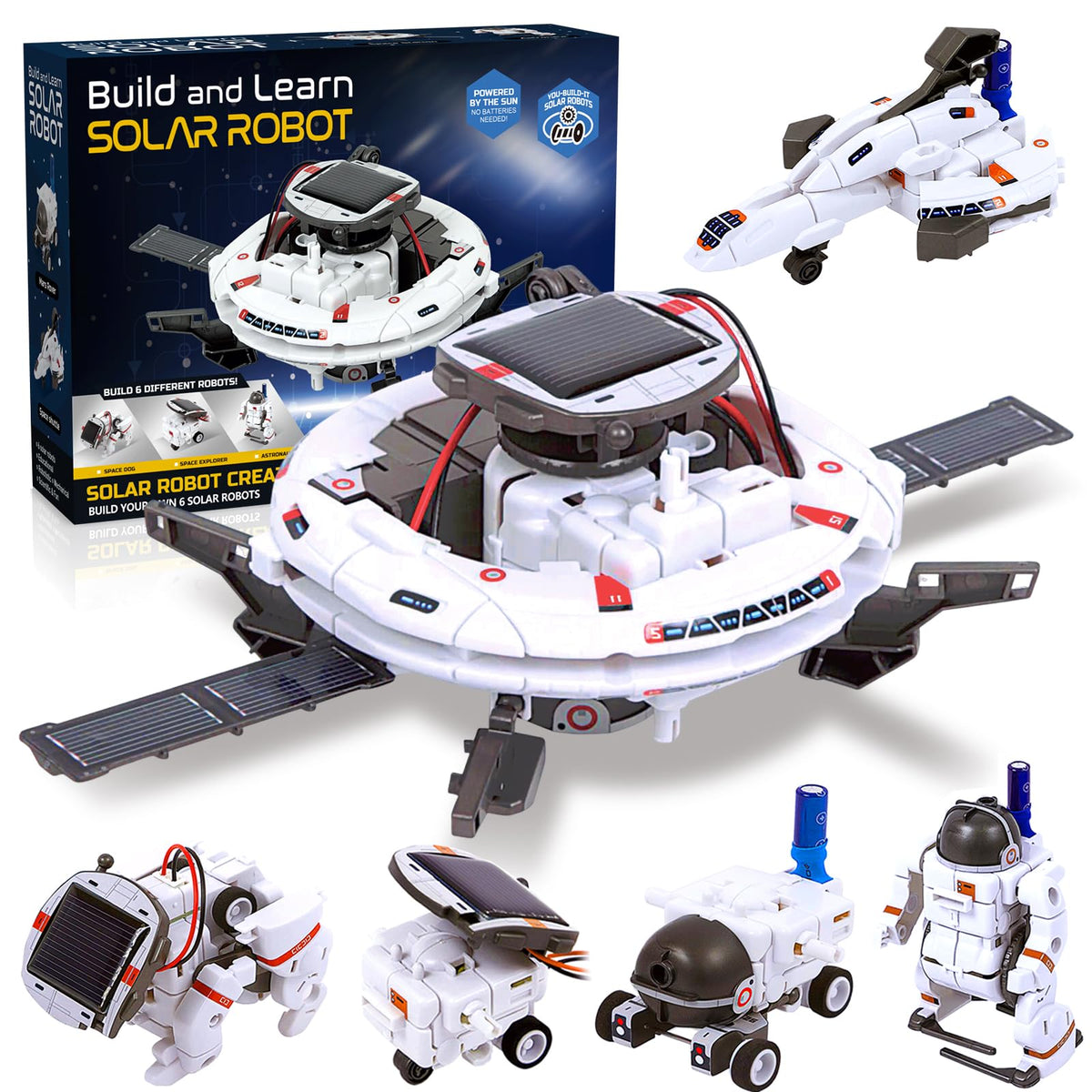 Hechify 6-in-1 solar robot kit front view for versatile STEM learning.