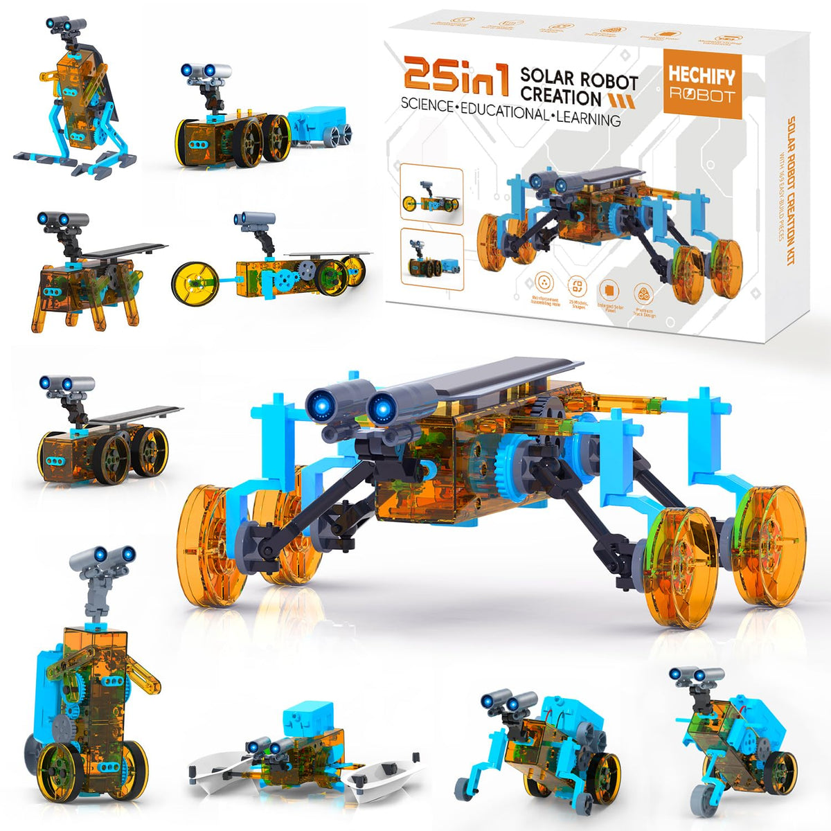 Hechify STEM 25-in-1 solar robot kit in assembly step promotes hands-on learning.