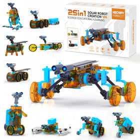 Hechify STEM 25-in-1 solar robot kit in assembly step promotes hands-on learning.