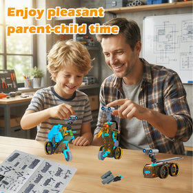 Hechify STEM 25-in-1 solar robot kit teams build scene fosters collaboration.