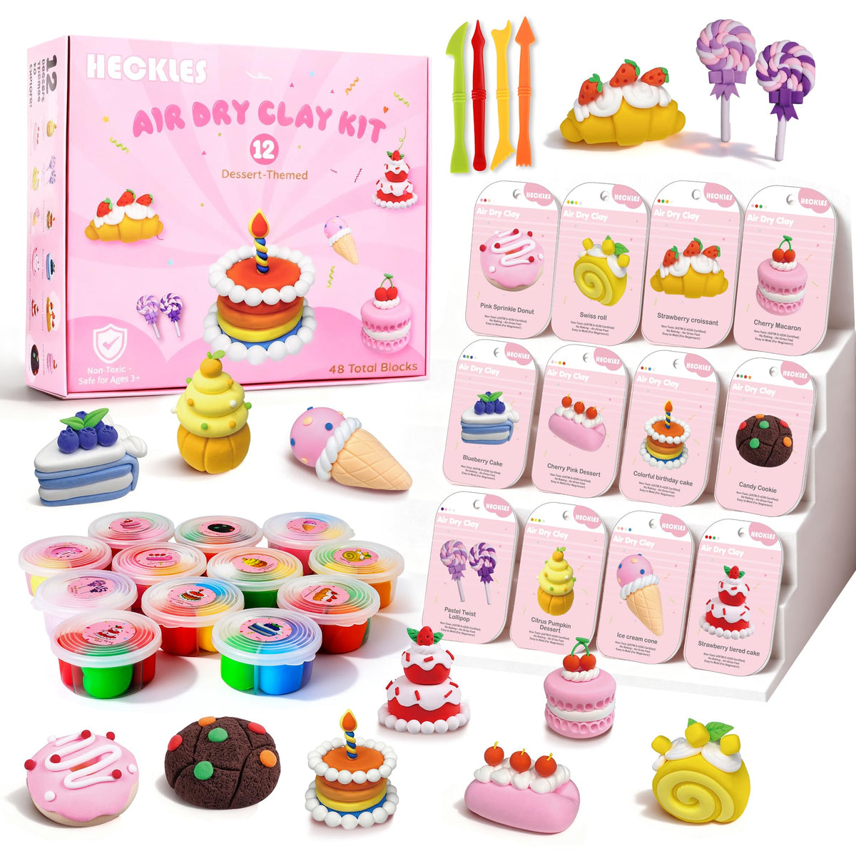 Heckles air-dry clay kit with dessert colors box for instant creative play