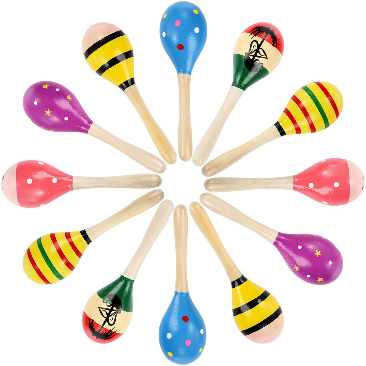 Hedume 12-pack wooden festival maracas 8-inch for lively party beats