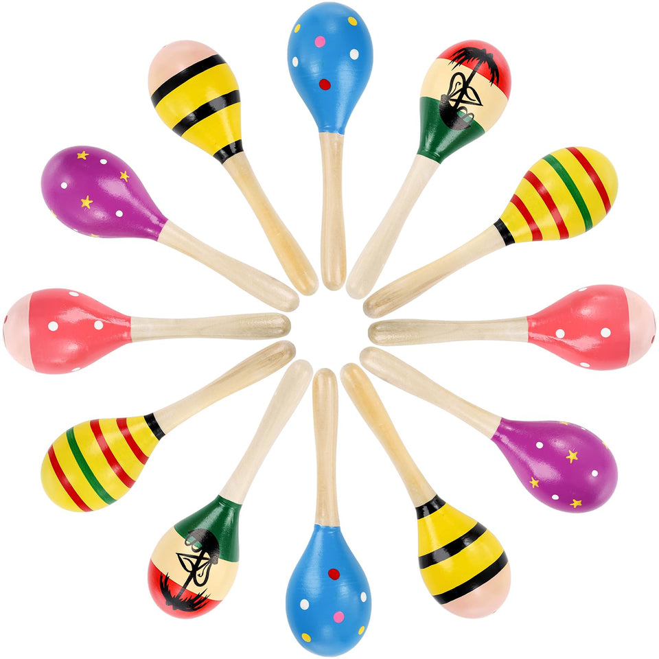 Hedume 12-pack wooden festival maracas 8-inch for lively party beats