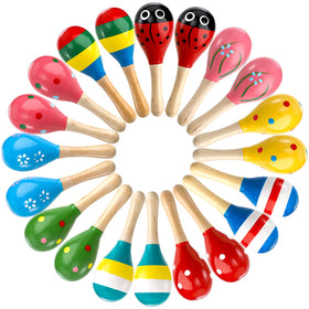 Hedume 20-pack mini wooden maracas, vibrant colors for party favors.