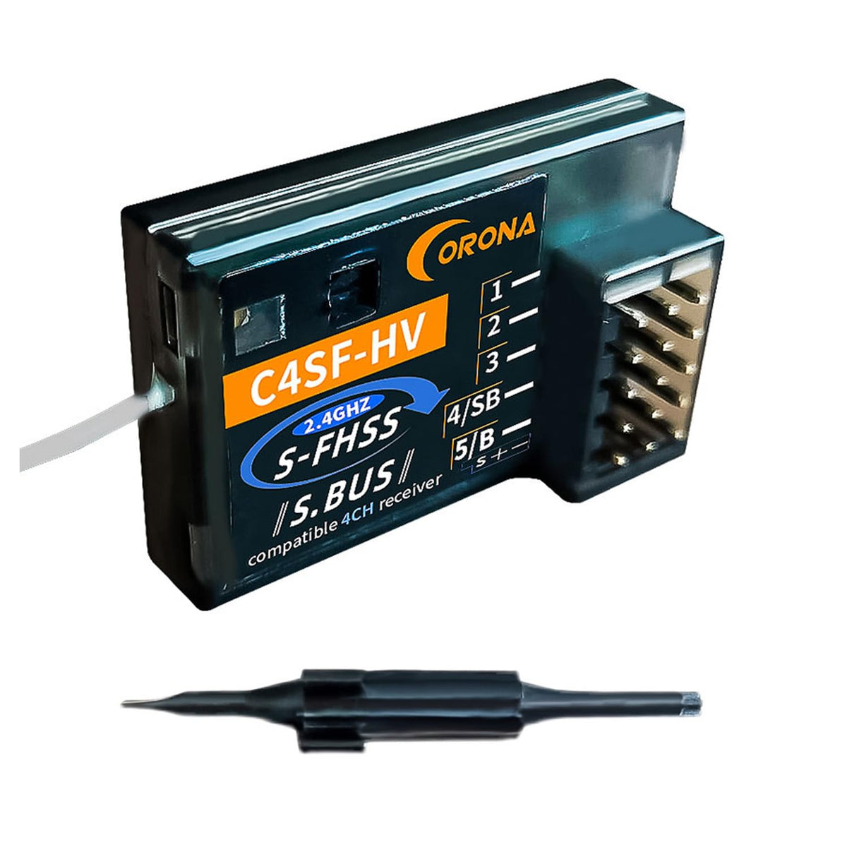 HeelAooRC Corona C4SF SBUS output expands servo channels for complex setups.