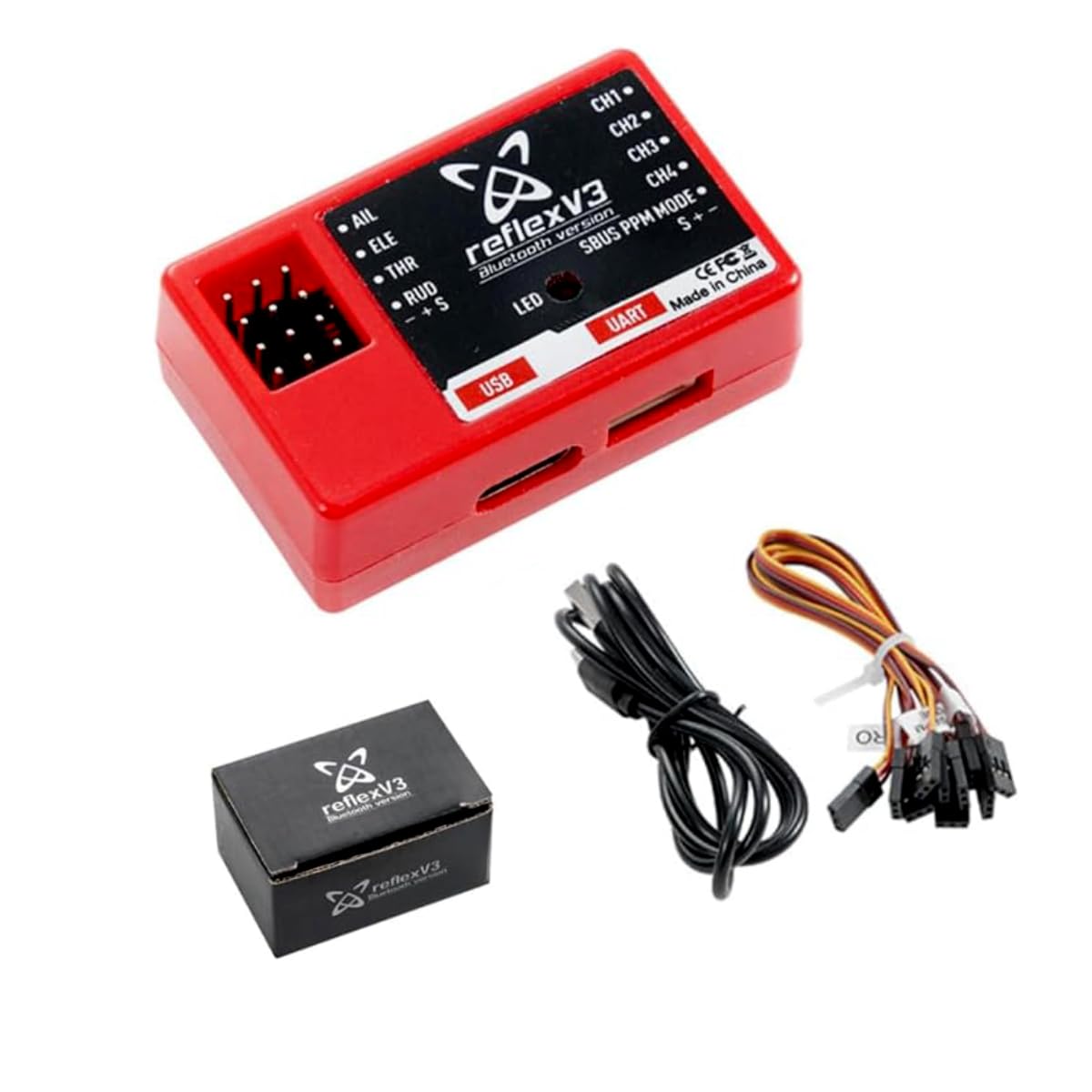 HeelAooRC FMS Reflex V3 flight controller gyro-stabilizer in a model plane for smoother takeoffs.