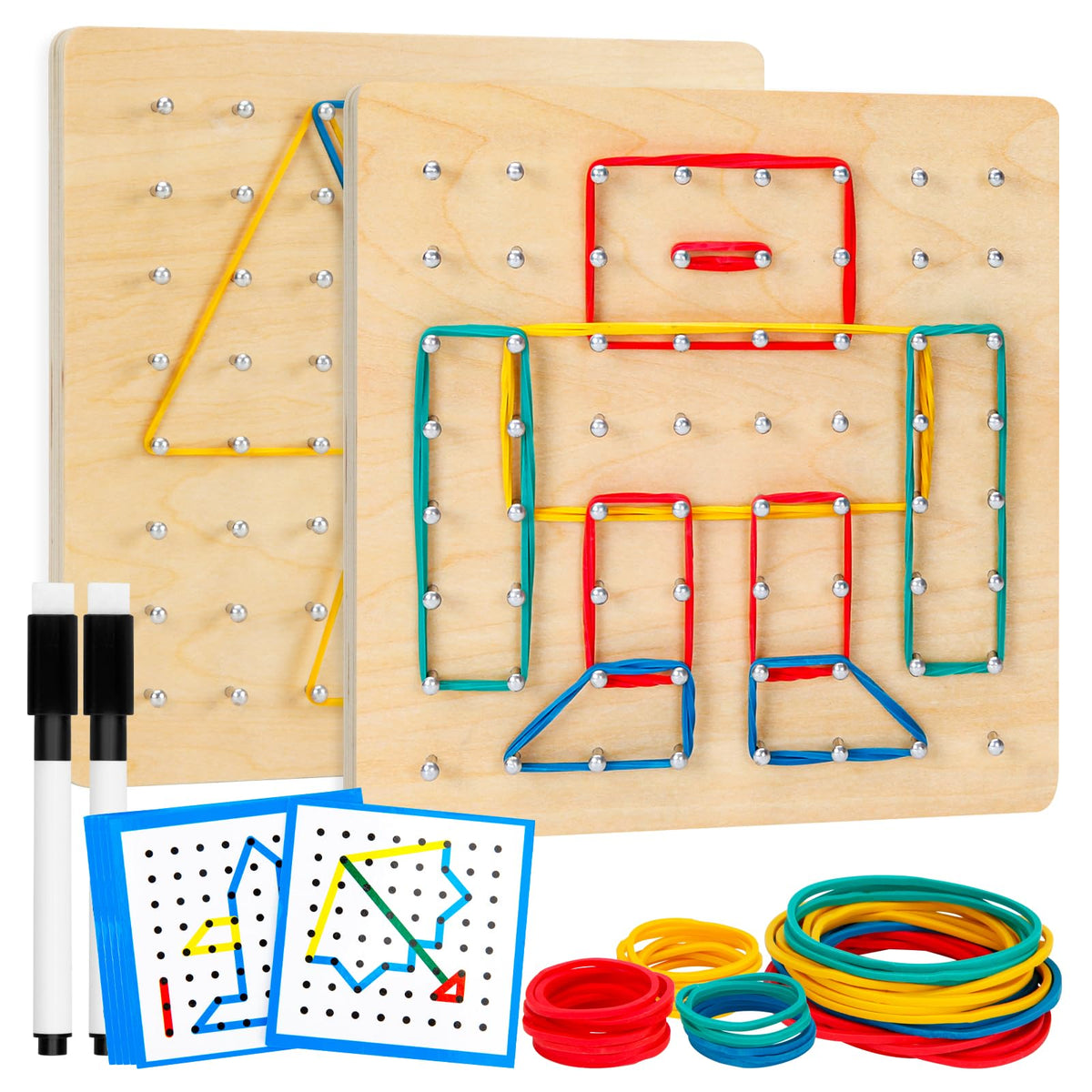 HEELWIRE wooden geoboard with pattern cards for geometric exploration