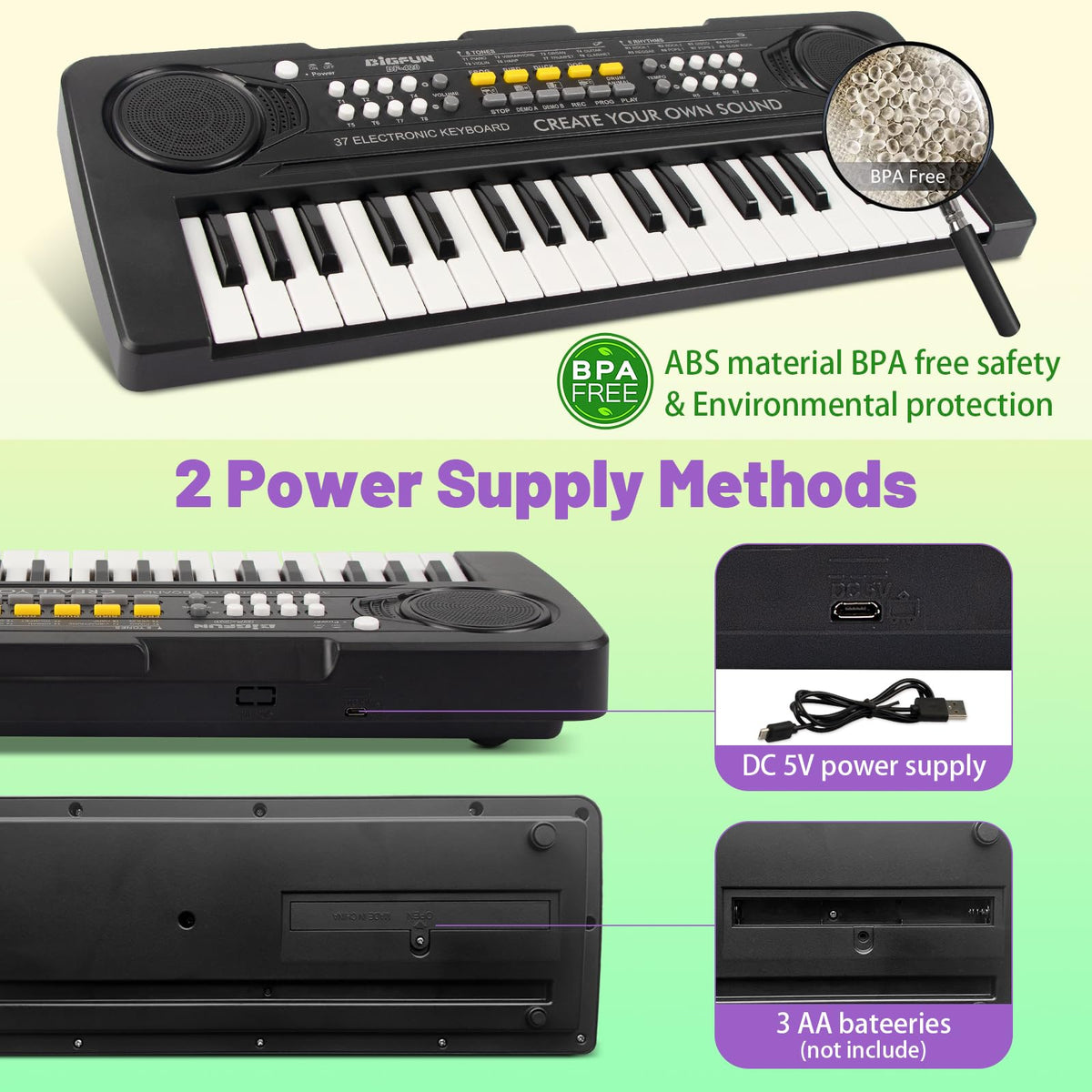 HEEPUEW 37-key keyboard demos, explore tones and rhythms to spark creativity.