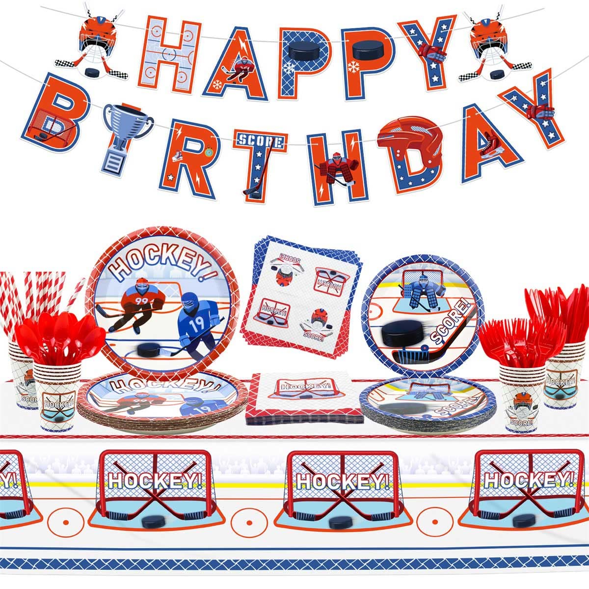 Hegbolke hockey banner adds festive birthday flair to party decor.