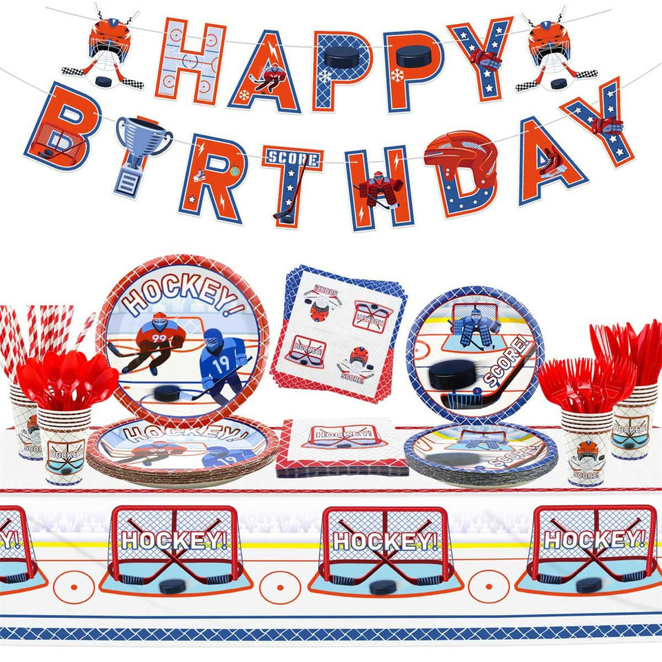 Hegbolke hockey banner adds festive birthday flair to party decor.