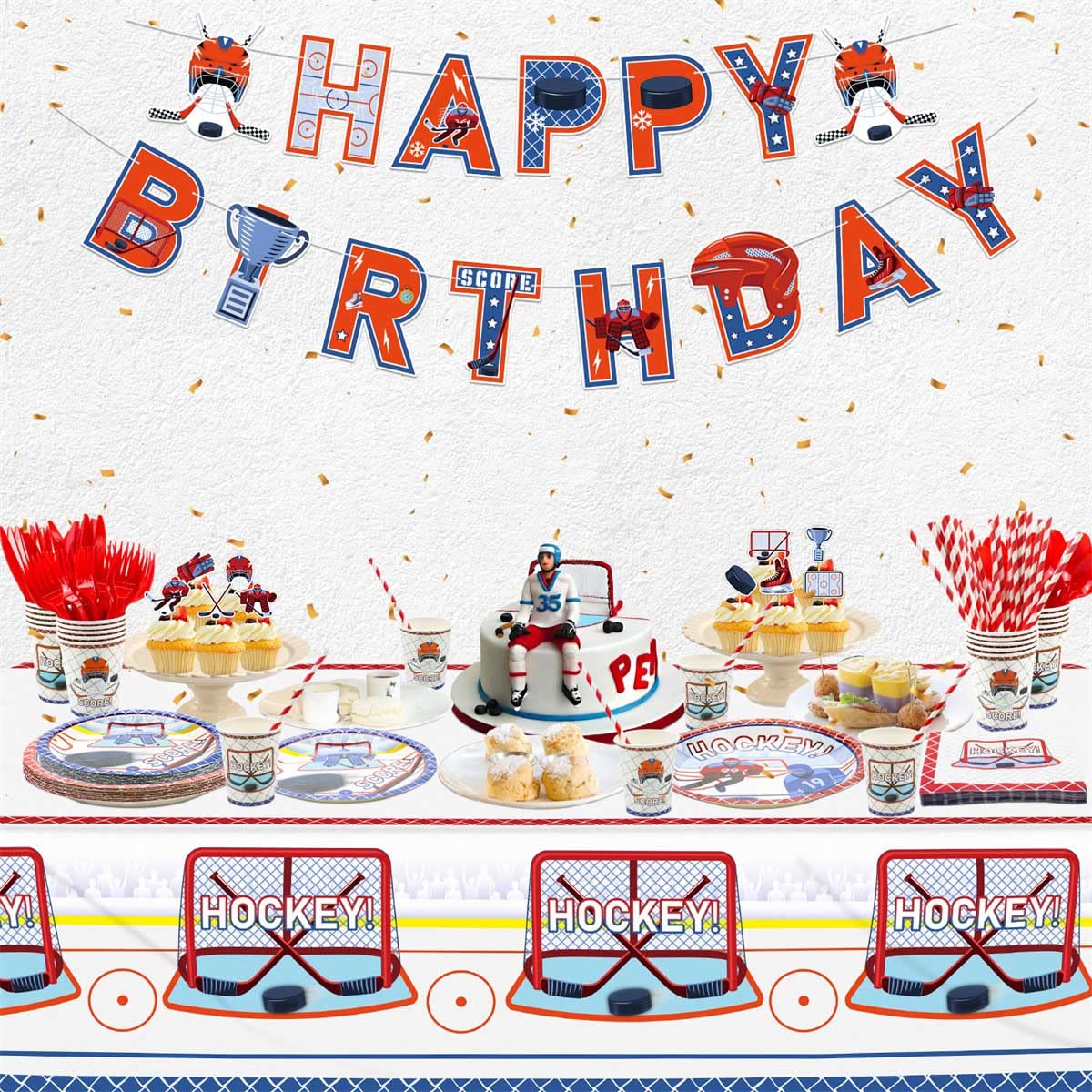 Hegbolke hockey dessert plates brighten the dessert table and theme.