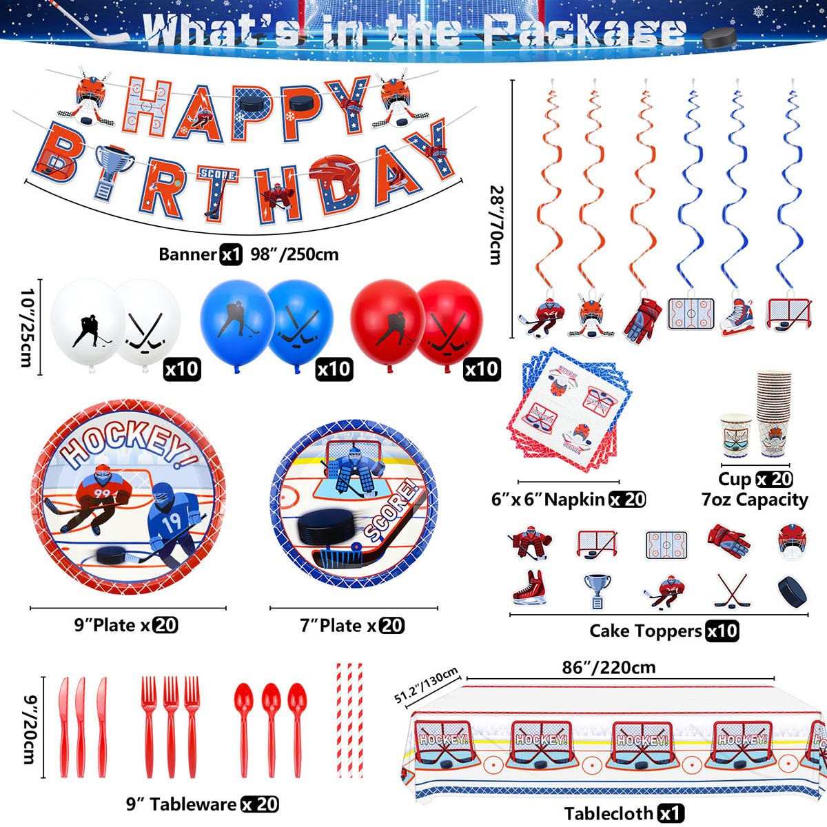 Hegbolke hockey hanging swirls add motion and color to a kid-friendly party setup.