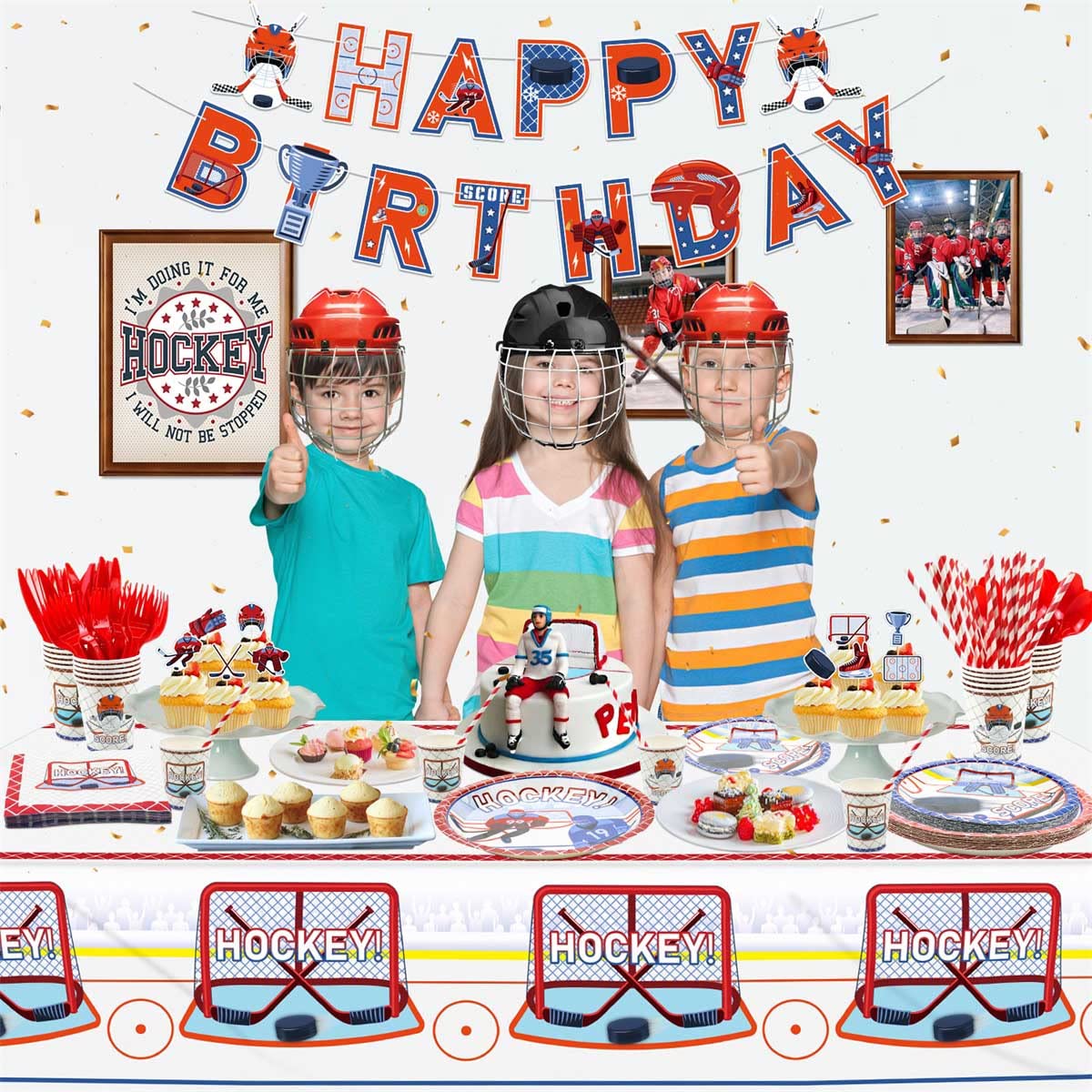 Hegbolke hockey tableware coordinates the table setting beautifully.