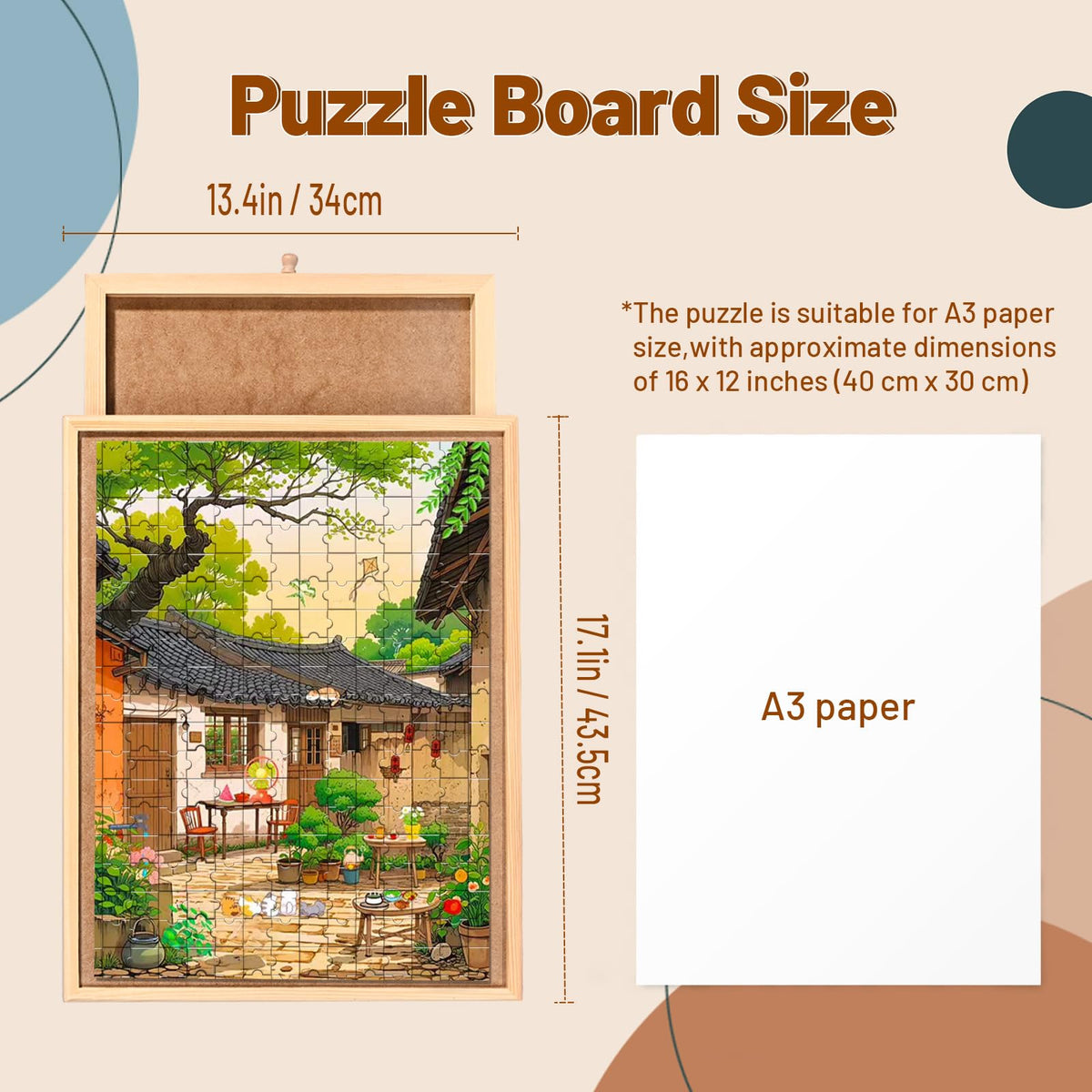 hehimhis compact puzzle board outer dimensions 17-3x13-3 inches showing edge display