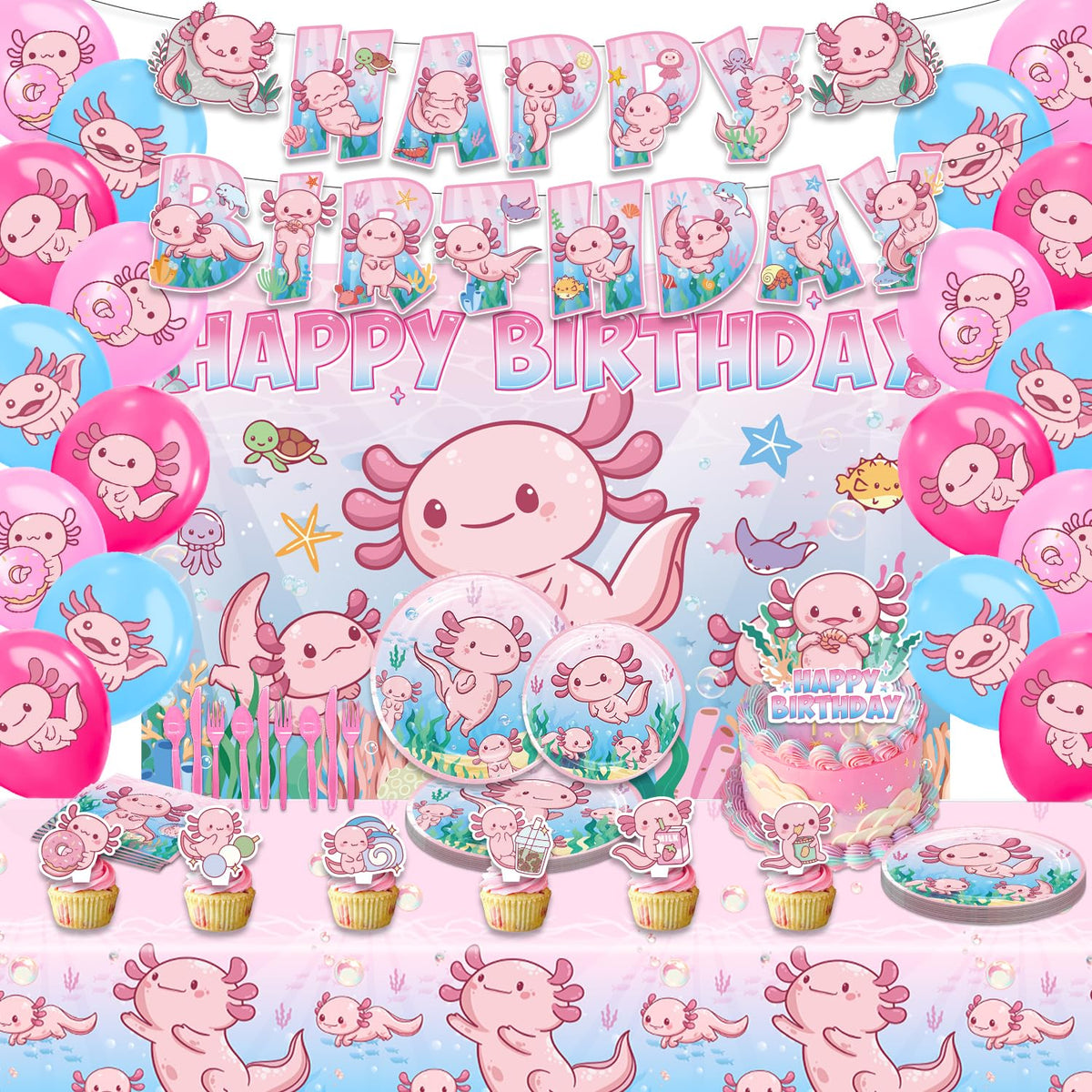 Heidaman Axolotl birthday banner in vibrant colors for festive photos