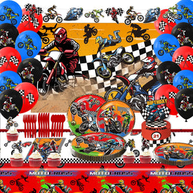 Heidaman dirt bike party banner brightens party decor.