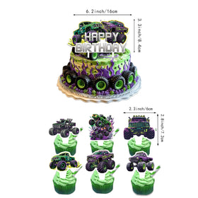 Heidaman Monster Truck cupcake toppers complement desserts playfully.