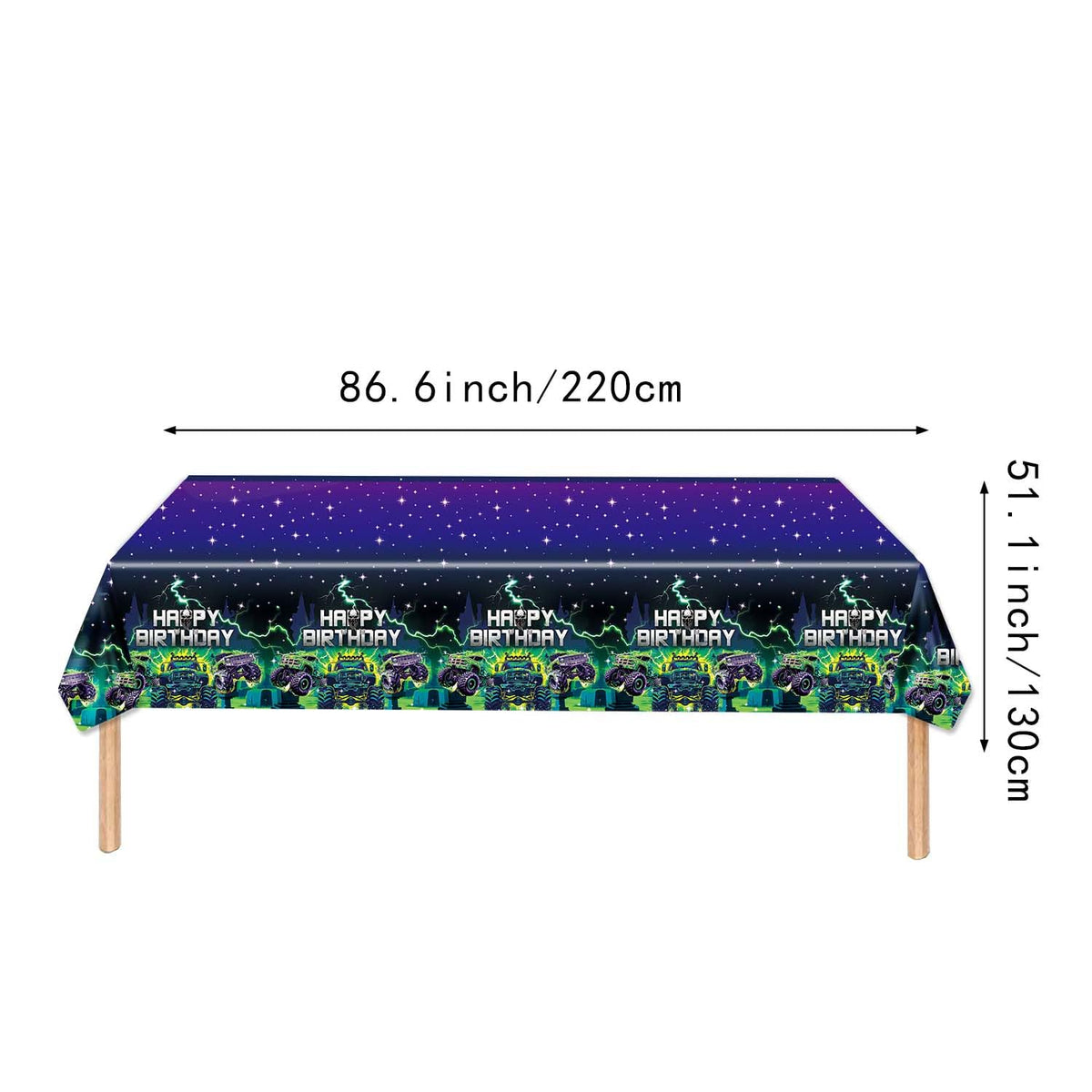 Heidaman Monster Truck tablecloth protects surfaces with themed style.