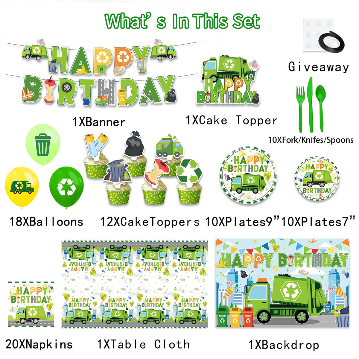 Heidaman trash-truck backdrop creates an immersive scene for photos and cake moments.