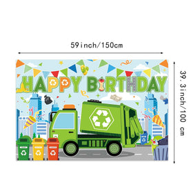 Heidaman trash-truck balloons provide colorful, festive energy for the party.