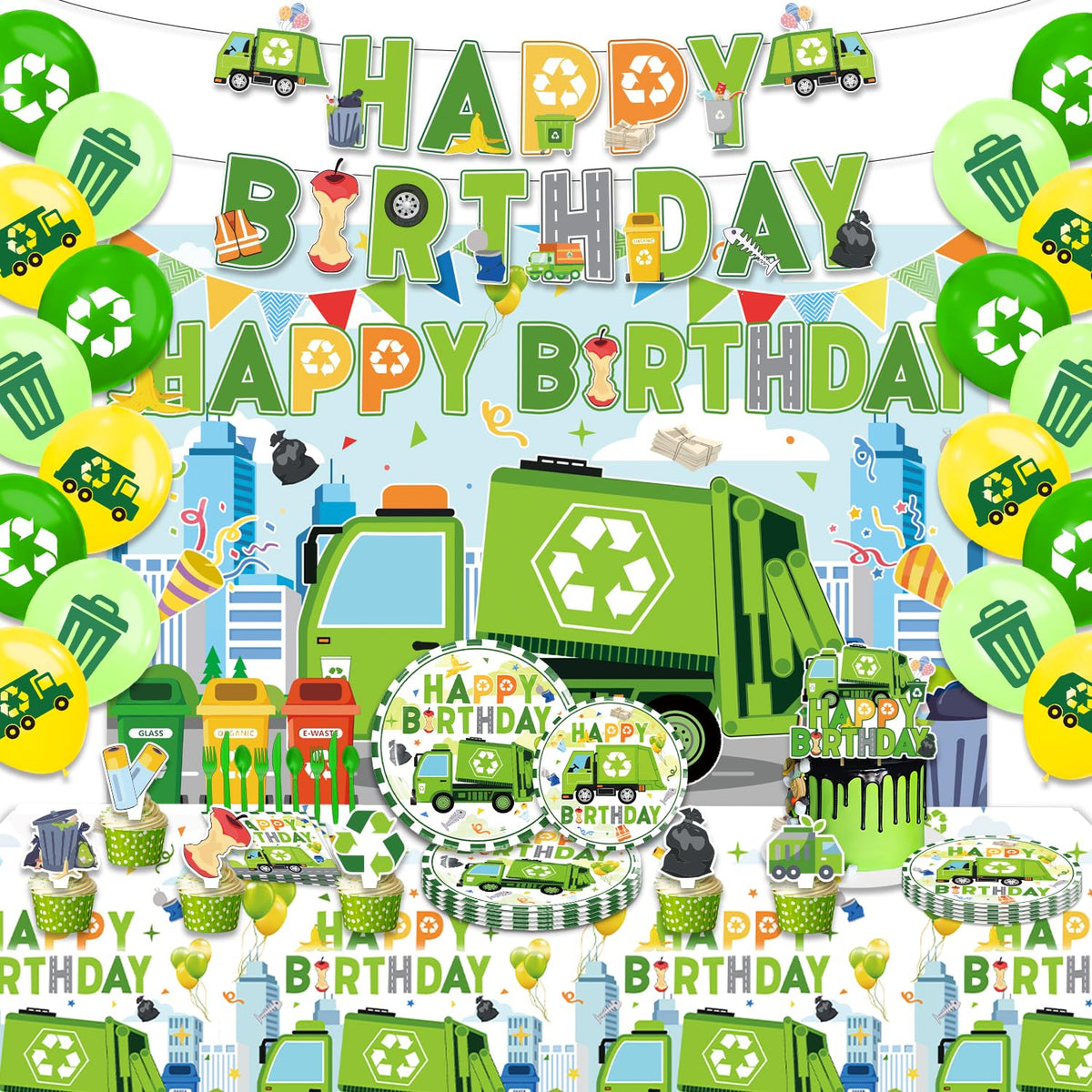 Heidaman trash-truck banner adds a bright birthday focal point for kids.