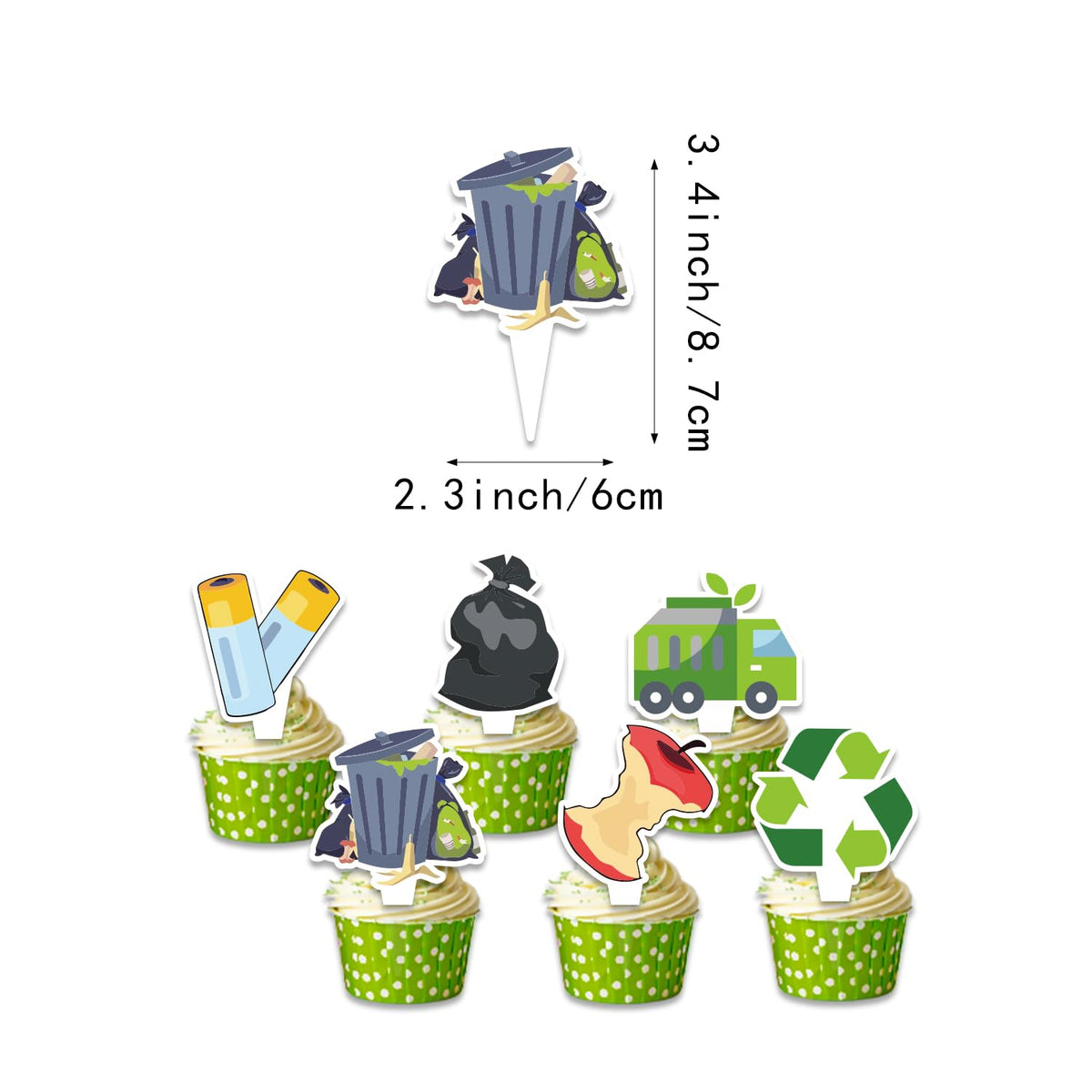 Heidaman trash-truck cake toppers add a fun centerpiece to the cake.