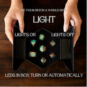 HEIMDALLR LED display case lights under dice for dramatic roll reveals.