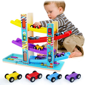 Heirio Montessori rainbow track top view promotes early coordination and focus.