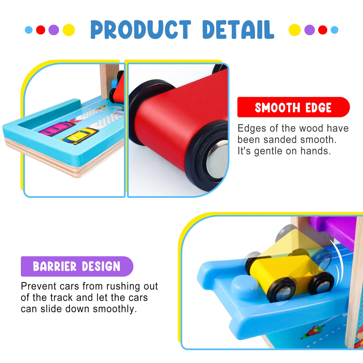 Heirio smooth wooden ramp encourages safe tactile play for toddlers.