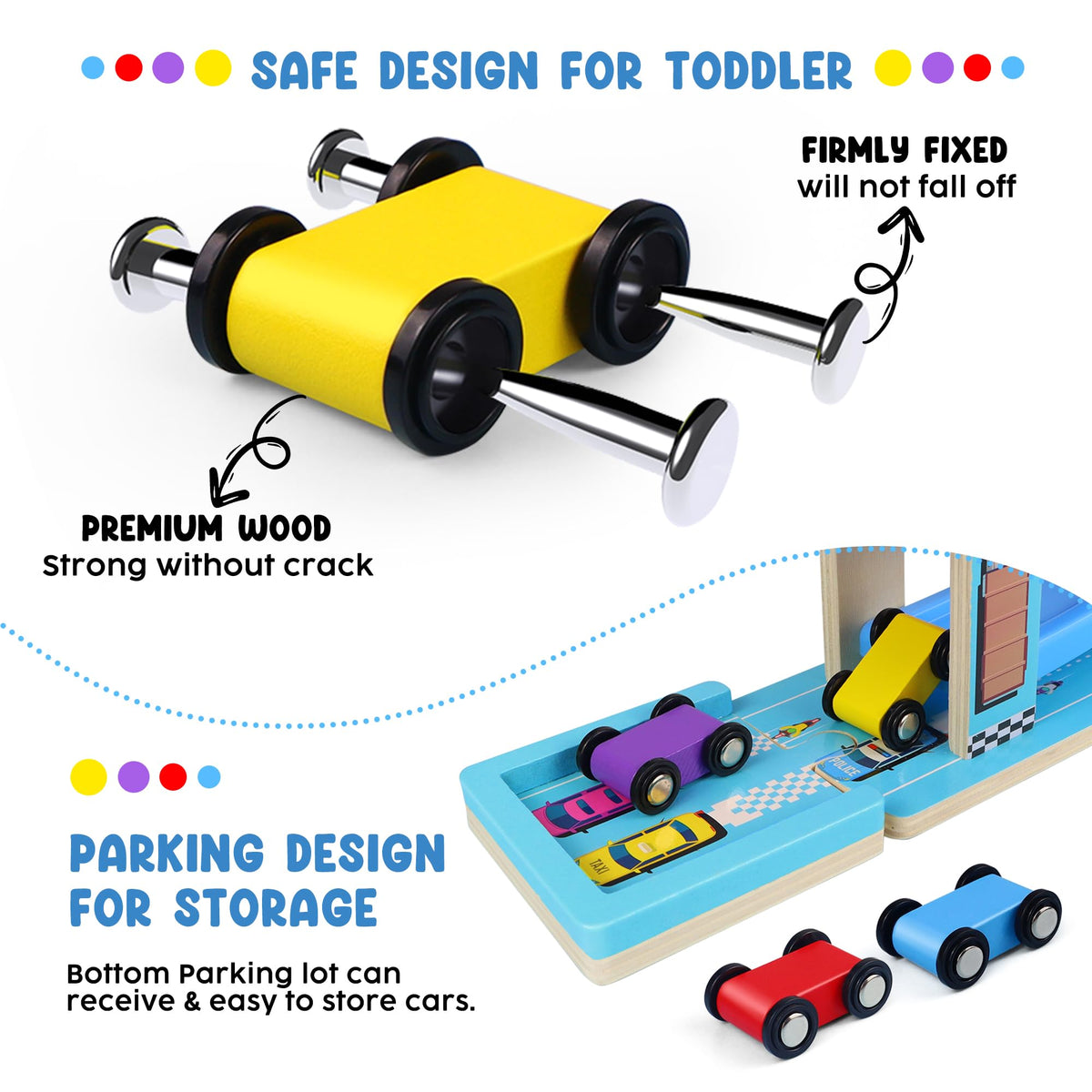 Heirio wooden parking lot keeps cars organized and prevents loss.