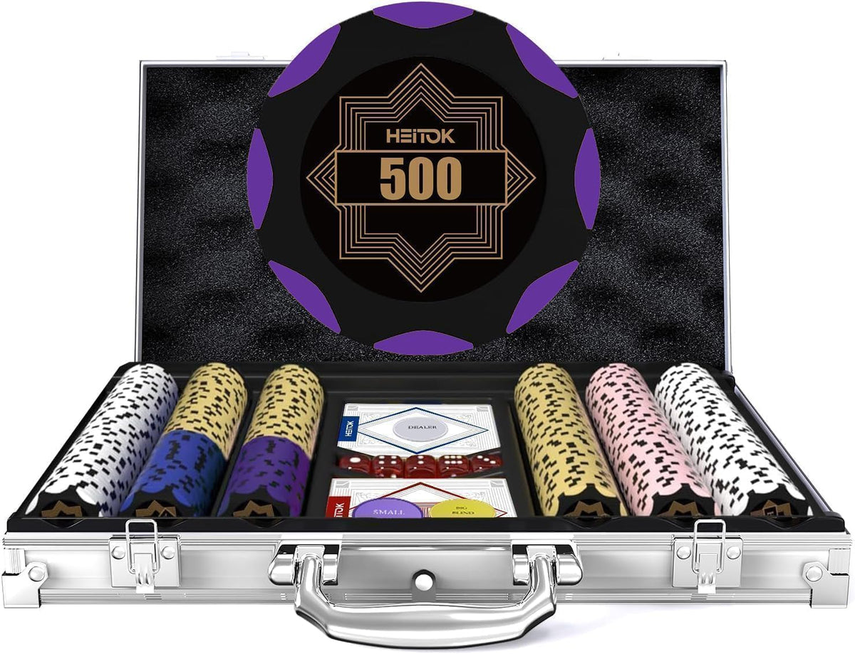 HEITOK 300-piece poker chip set for authentic home casino-style gameplay.