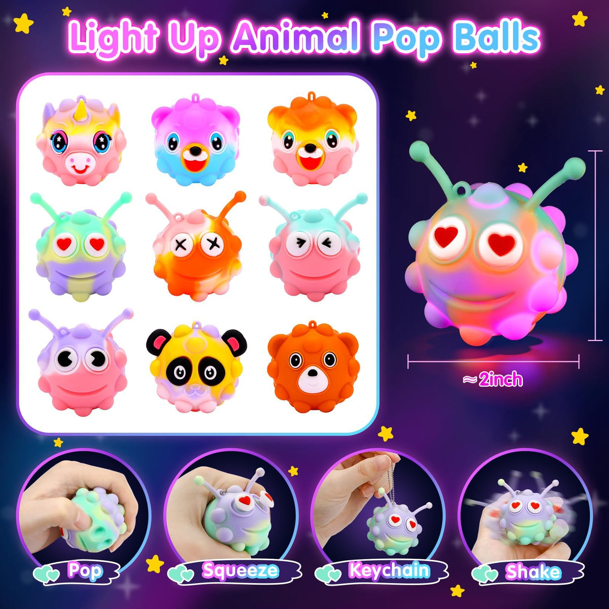 Hekaty glow animal pop ball with keychain keeps kids entertained on the go