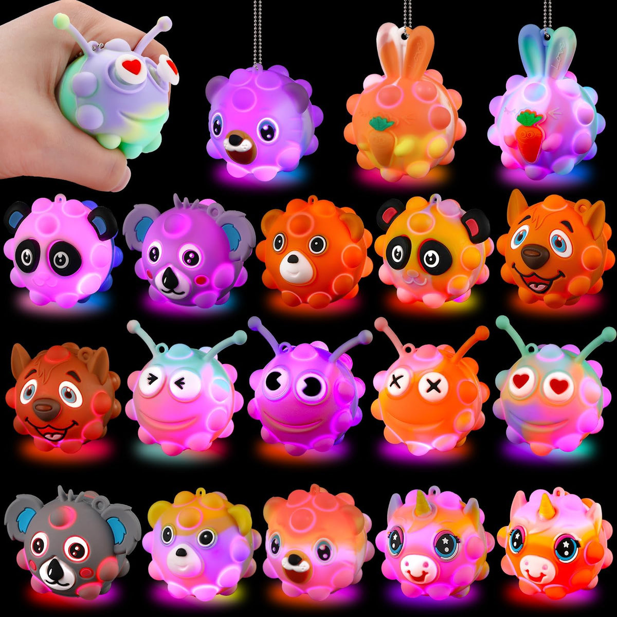 Hekaty light-up animal pop balls illuminate playtime and develop finger dexterity