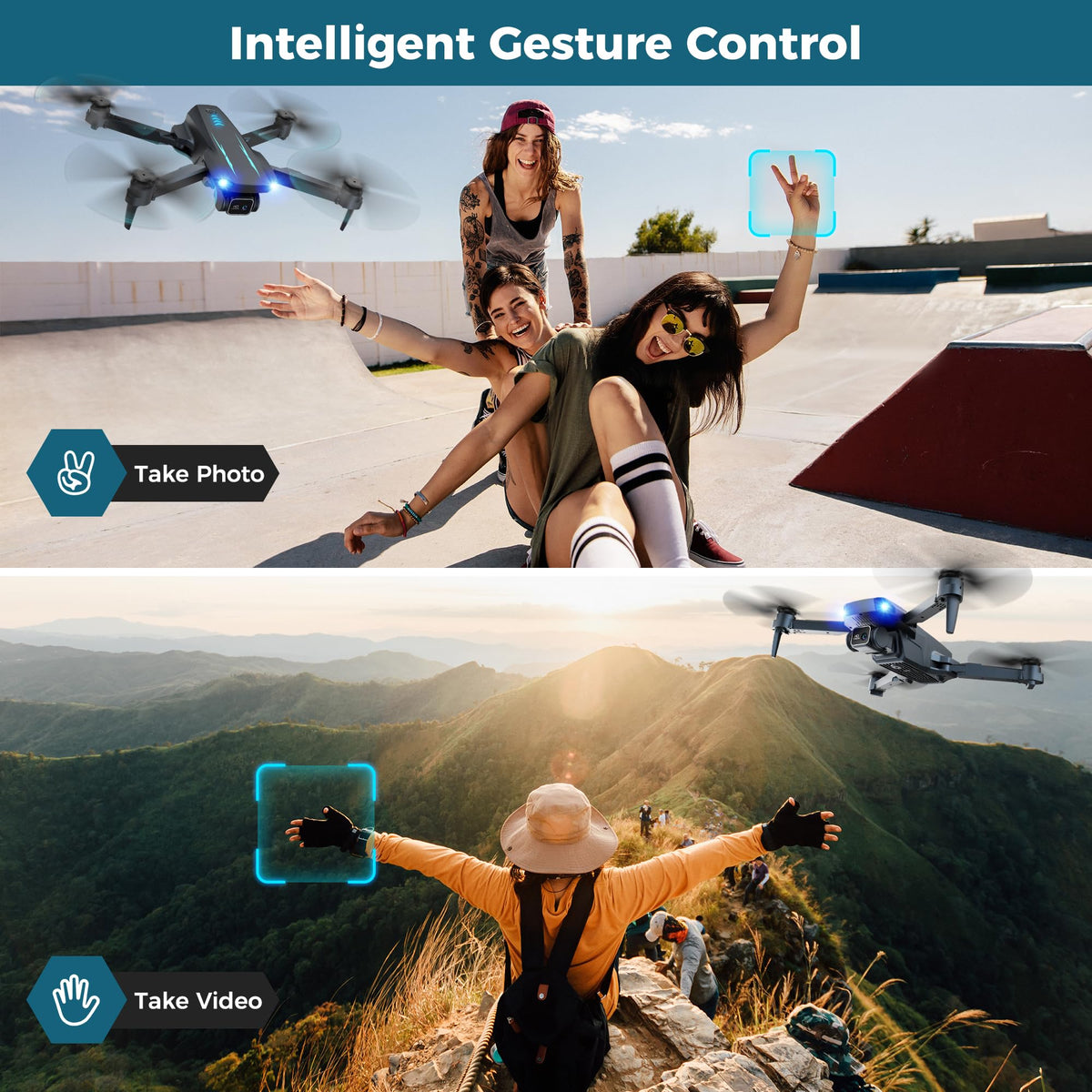 Helatt drone gravity sensing mode enables intuitive flight via phone tilt.