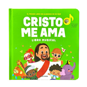 Hello 2 Kids Cristo Me Ama Spanish sound book cover invites curious toddlers to explore faith.