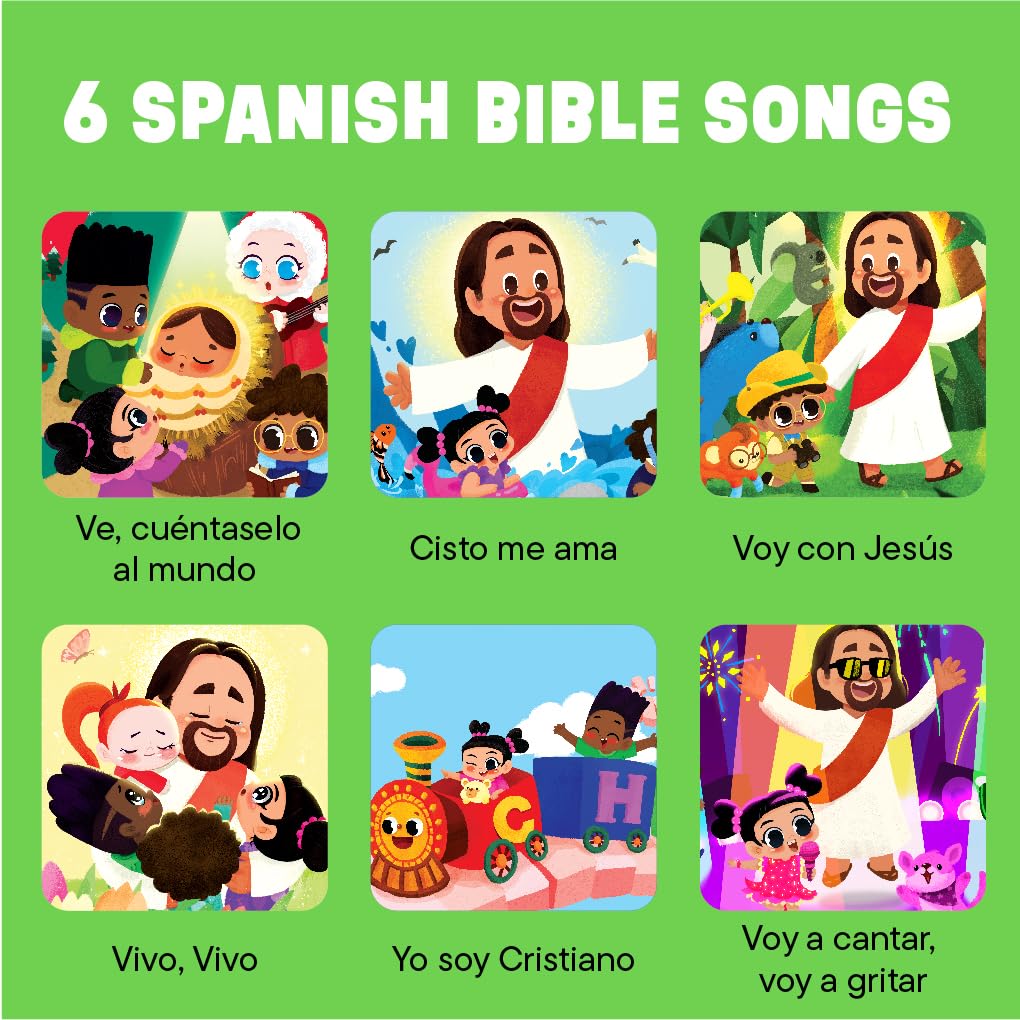 Hello 2 Kids Cristo Me Ama illustrated pages showcase Jesus life from Christmas to Easter for kids.