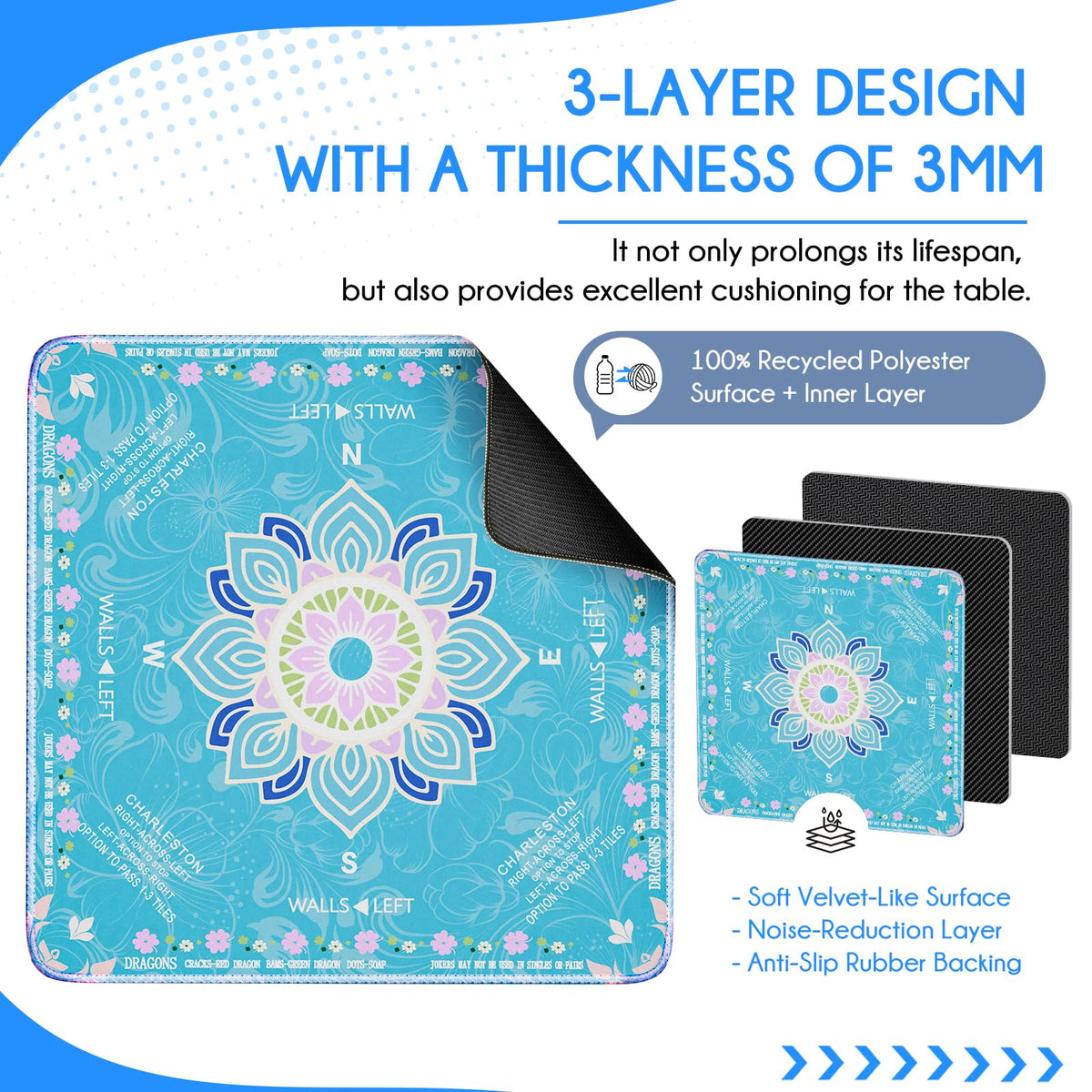 Hello.HELEN anti-slip rubber bottom keeps mat stable during play.