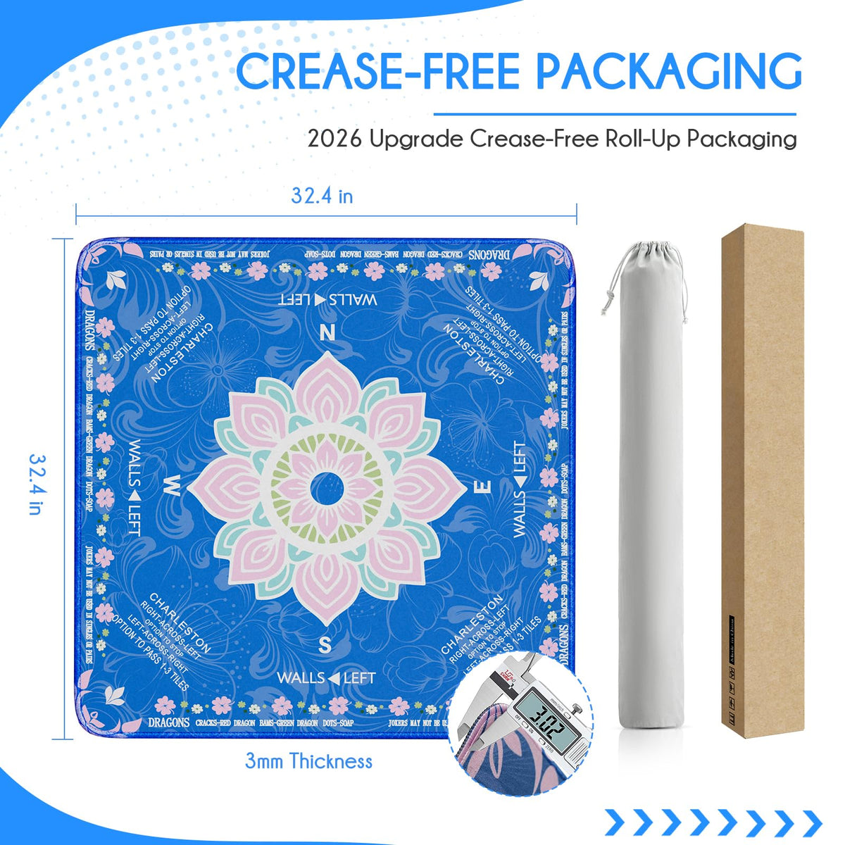 Anti-slip bottom of Hello Helen Mahjong Mat in blue space