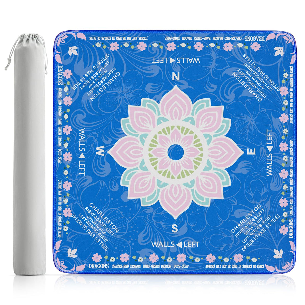 Hello Helen Mahjong Mat laid flat in blue layout for ample play space