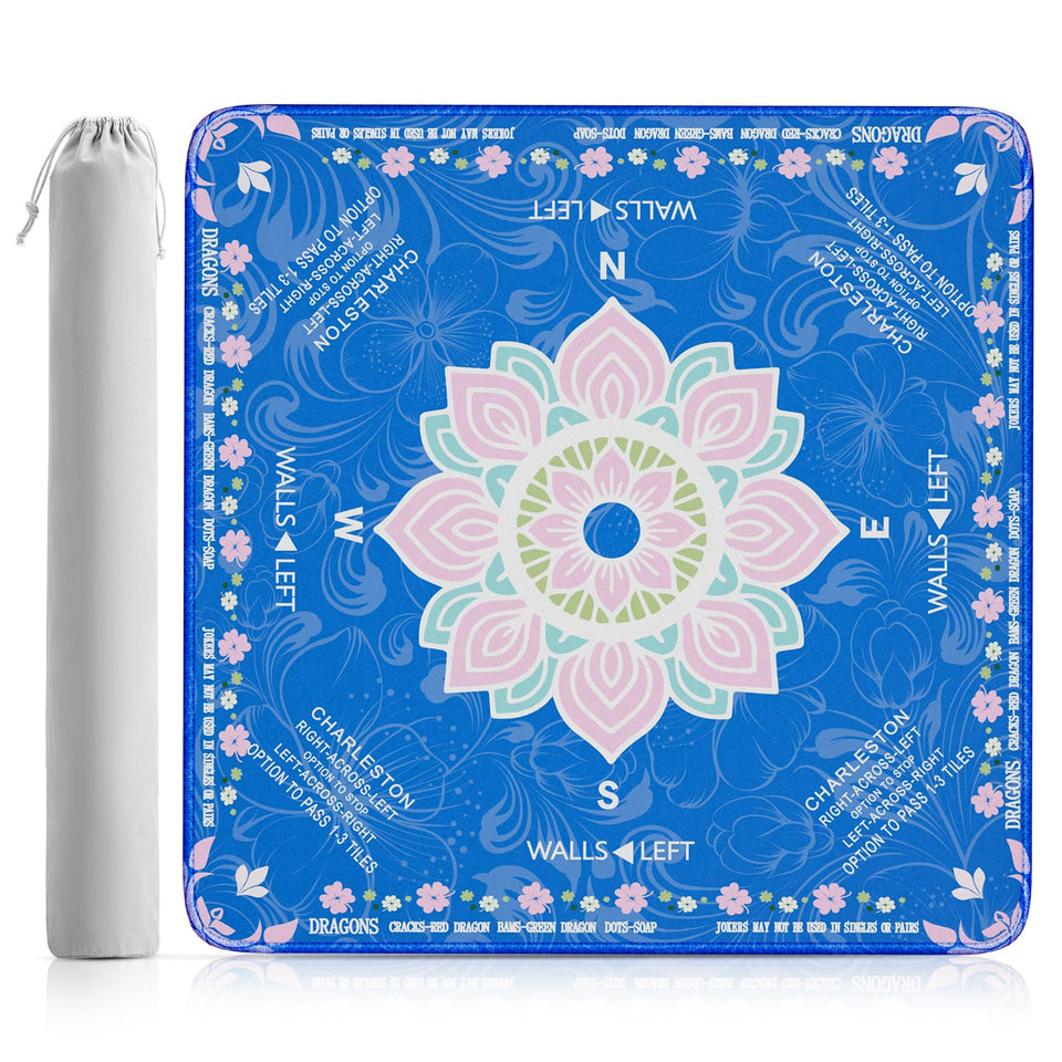 Hello Helen Mahjong Mat laid flat in blue layout for ample play space