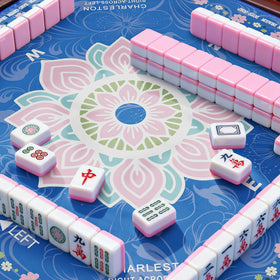 Hello Helen Mahjong Mat rolled with bag in blue for travel