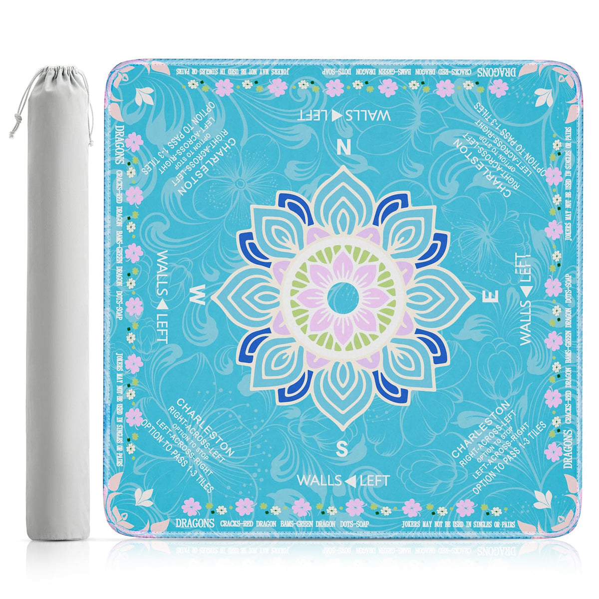 Hello.HELEN Mahjong mat cyan offering a roomy table surface for comfortable play.