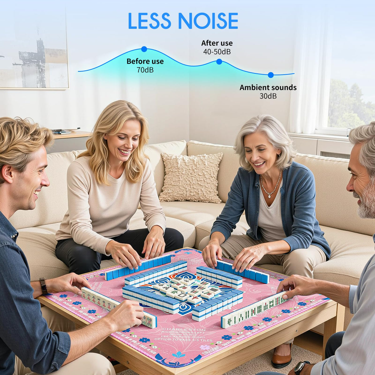 HELLO.HELEN Mahjong mat versatile for poker, dominoes, and board games.