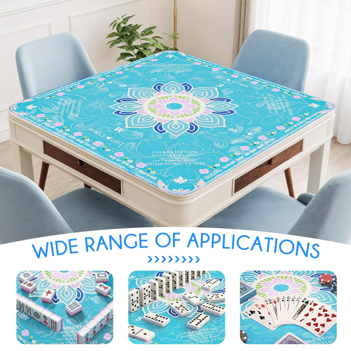 Hello.HELEN versatile mat supports mahjong, poker, dominoes, and board games.