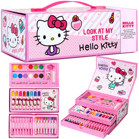 Hello Kitty art set in a glossy carry case, ideal for travel art sessions.