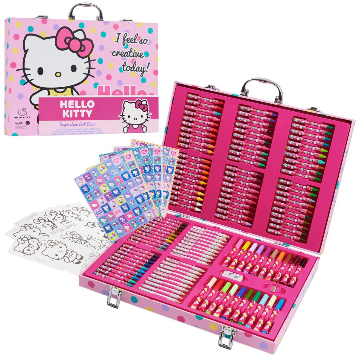 Hello Kitty colored pencils art kit in a portable case for on-the-go creativity.