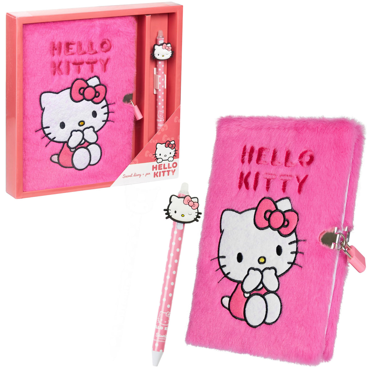 Hello Kitty diary with lock and key cover keeps private notes safe.