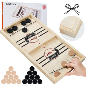 HELLO PAPAYA Fast Sling Puck Game board top view for quick family game nights.