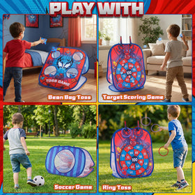 HelloJoy Spider bean bag toss board with bags ready for casual competition